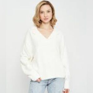 H&M White Fluffy Polo Neck Sweater - Size Large